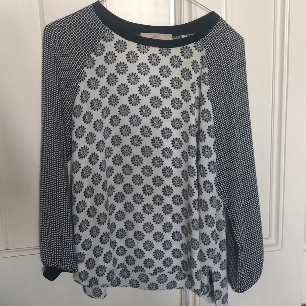 LOFT Monochrome Floral and Dot Blouse